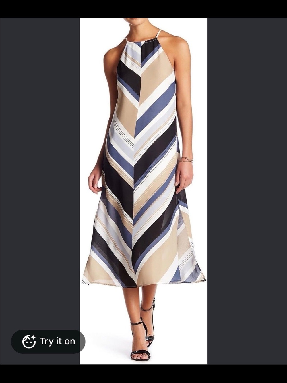 Laundry By Shelli Segal Halter Chevron Maxi Dress in Beige, Navy and Black